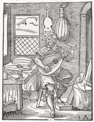 Die Werkstatt des Instrumentenmachers, ca. 1570